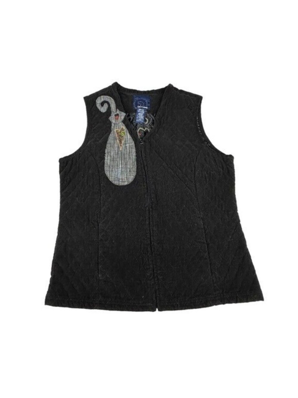 Basic Editions Women's S Vintage Corduroy Zip Vest Handmade Crazy Kitty Cat Lady